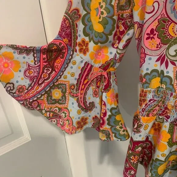 1. State Pink and Orange Ruffled Bell Sleeve Blouse - Picture 5 of 12